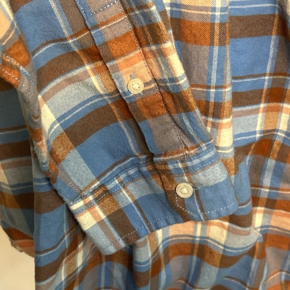 Land's End Women's Flannel Tunic Top‎ 14 Blue Plaid Pintuck Loose Flowy Roll Tab - Picture 3 of 11